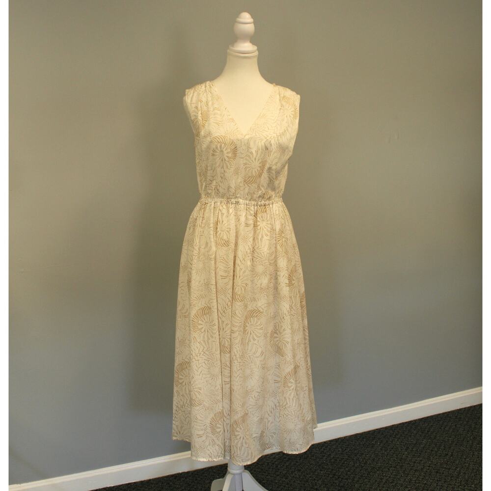 New Haven Well Within Cotton Voile Shell Midi Dress Beige Print Sleeveless XS